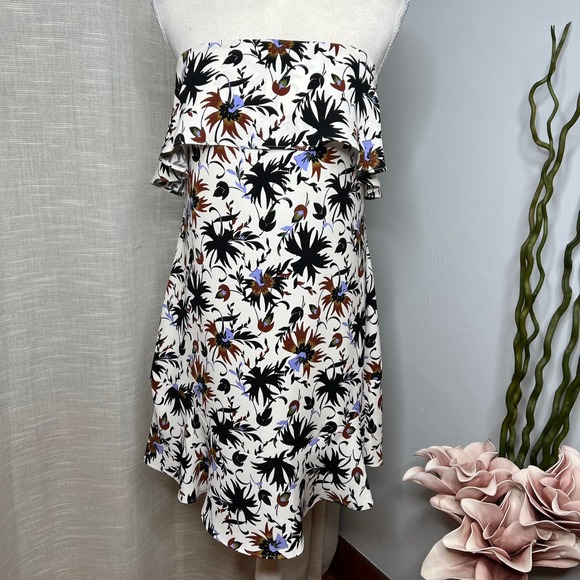 A.L.C. Romy Mini Dress 100% Silk Floral Ruffles Corset White Blue Women's Size 4 - Picture 1 of 14